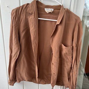Calvin Klein 100% Silk Brown Button up blouse, Size 4